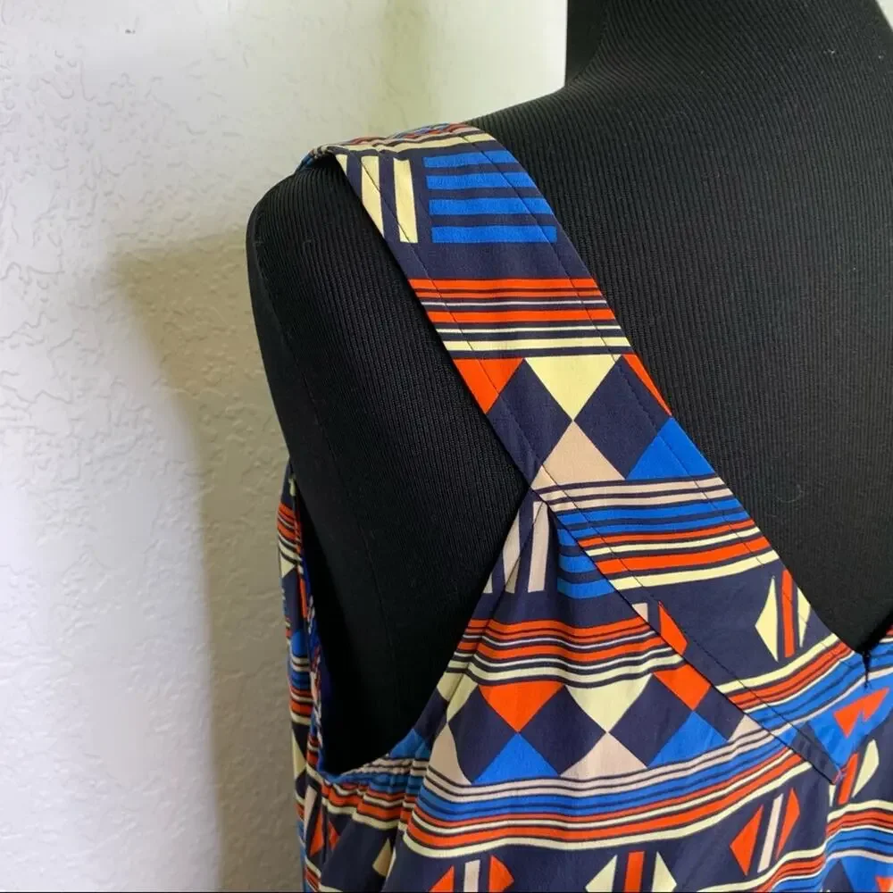 Marc by Marc Jacobs blue orange tan geometric silk dress size Large